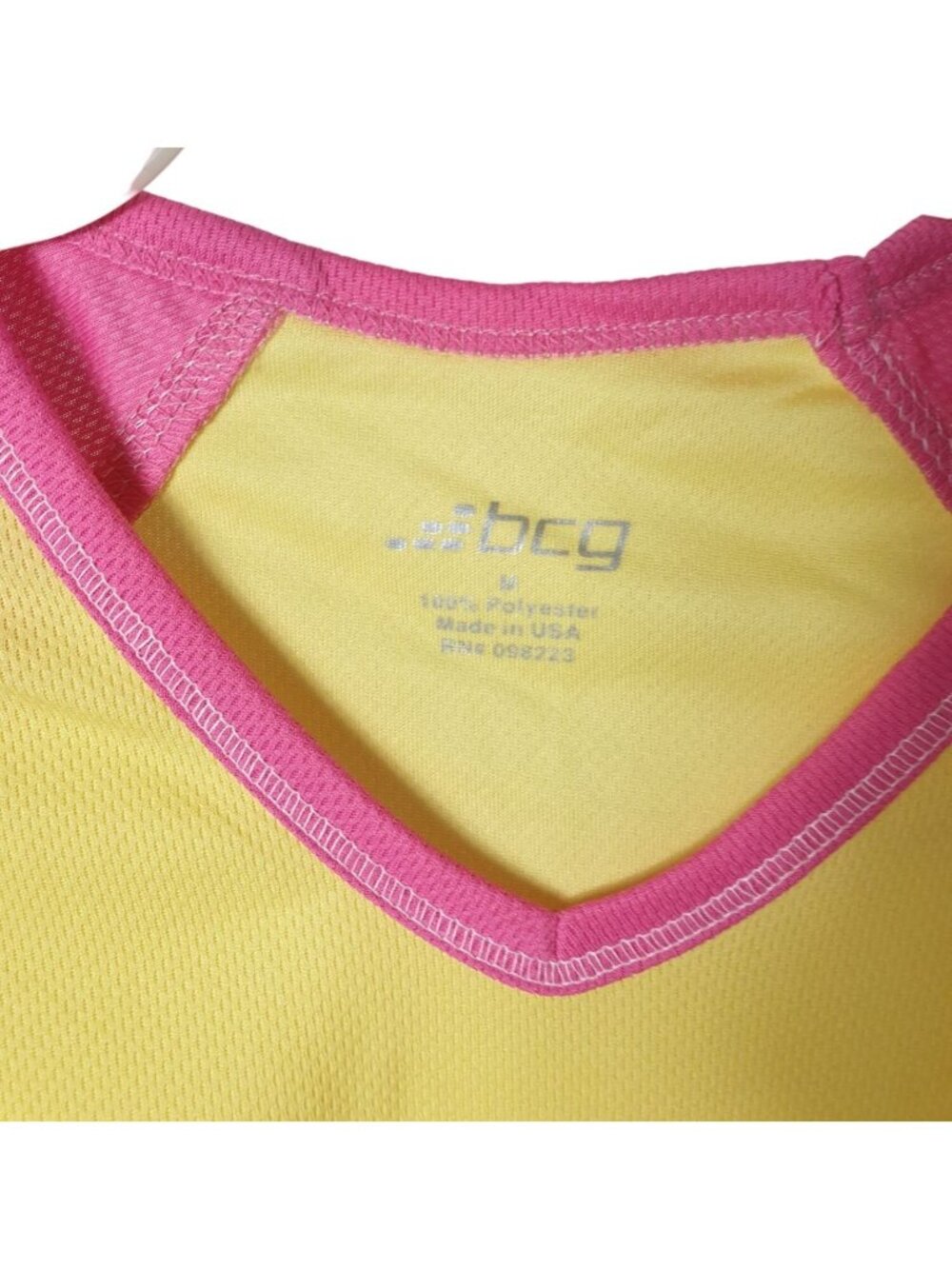 BCG Girls Athletic Top M Yellow Pink V-Neck SS Casual Sporty Workout Athleisure - Picture 3 of 5